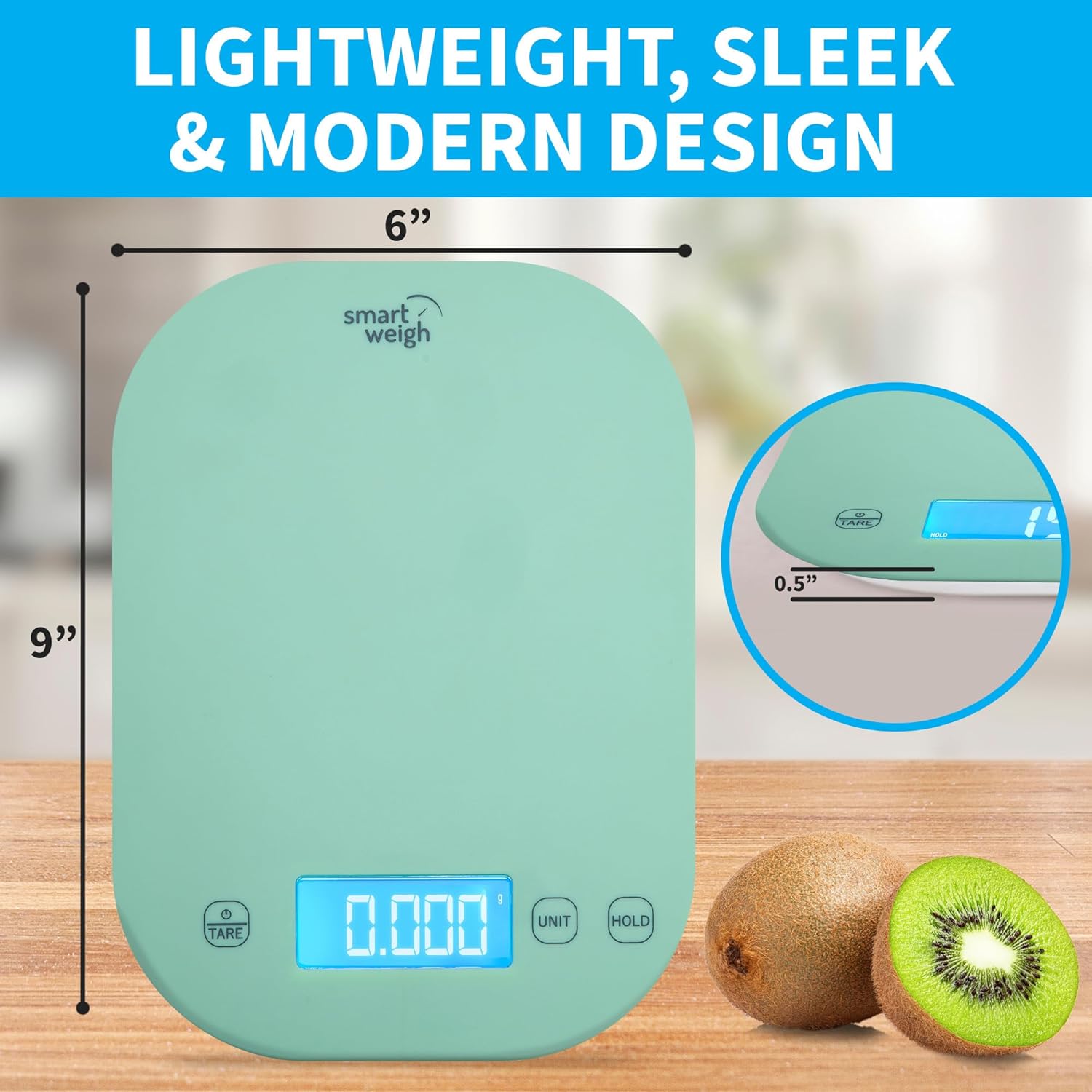 Smart Weigh Digital Kitchen Scale - Mint Green for Accurate Cooking, Baking & Meal Prep | Grams & Ounces