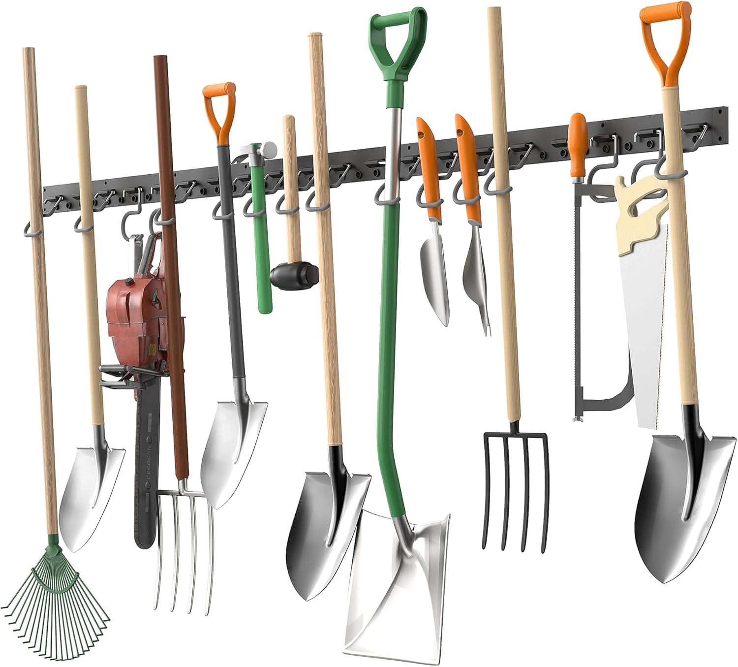 TORACK Wall Mounted Mop and Broom Holder - Garden Tool Organizer with 4 Tracks & 16 Hooks