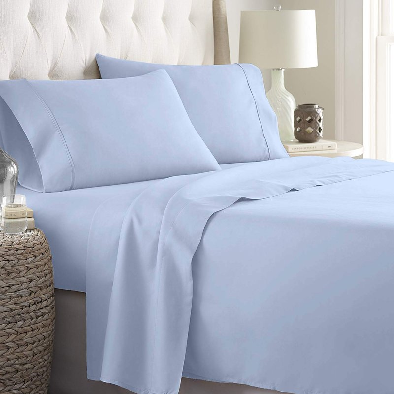 Pet-Mart Hotel Collection Twin Size 4-Piece Cotton Sheets - Extra Soft 100% Cotton, 10 Inch Deep Pocket, Breathable, 400 Thread Count, Light Blue Solid