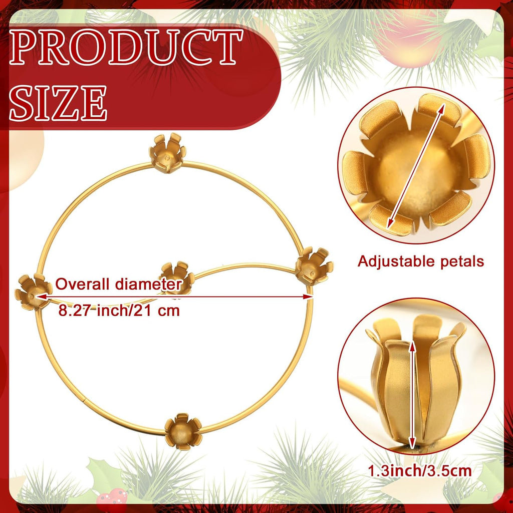 Sliner Christmas Flower Advent Wreath Ring - 5 Candle Holder Taper in Gold | Metal Table Decoration