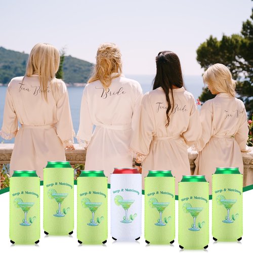 Jingmore 12 Pcs Bachelorette Can Coolers Bulk Margarita Party Can Sleeves Margs and Matrimony Beer Cup Holders for Bachelorette Party Favor Bridal Shower Wedding Decorations (5.51 x 3.54 Inch)