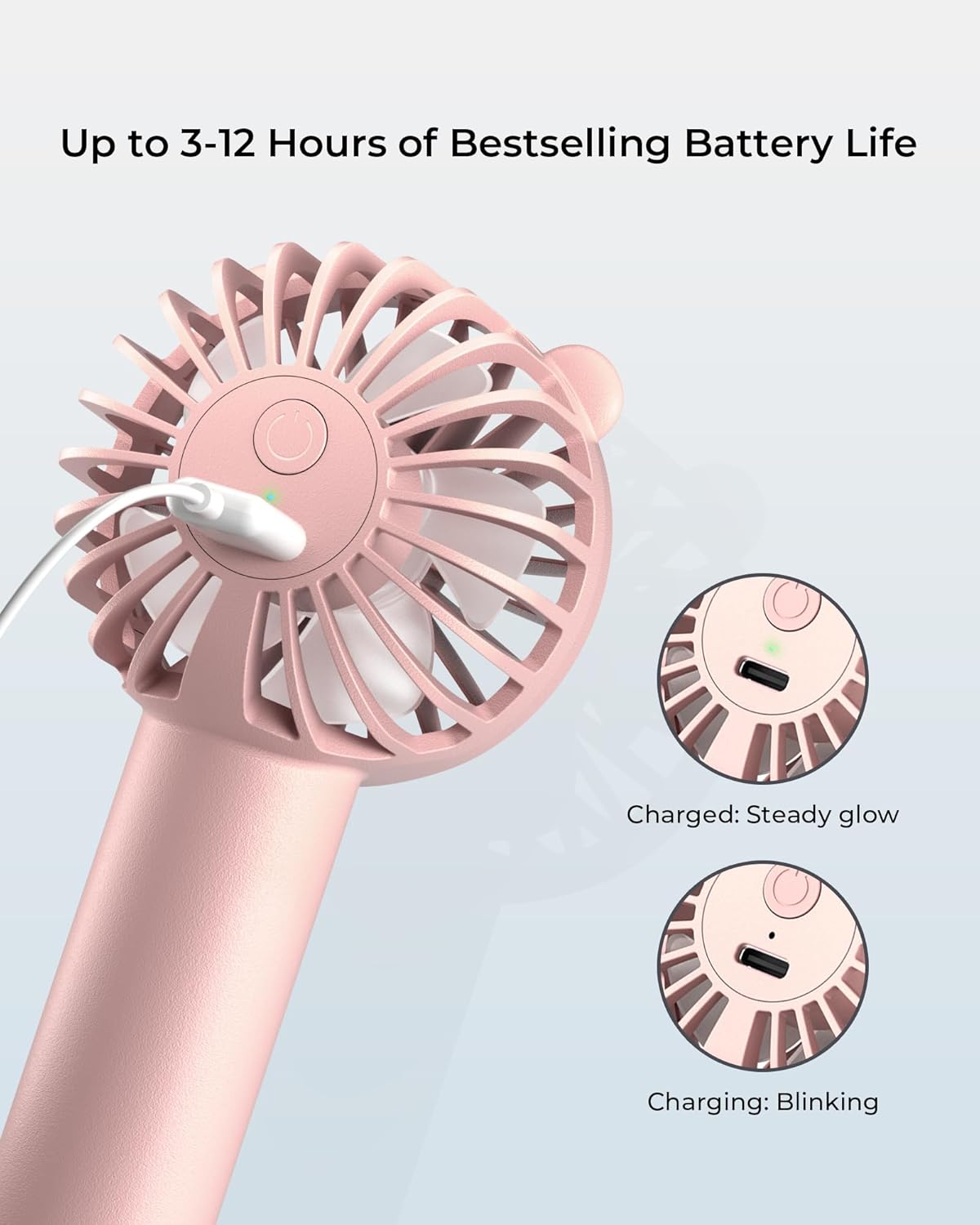 Skiennix Mini Portable Fan - Handheld 3-Speed USB-C Rechargeable Fan for Travel & Outdoors