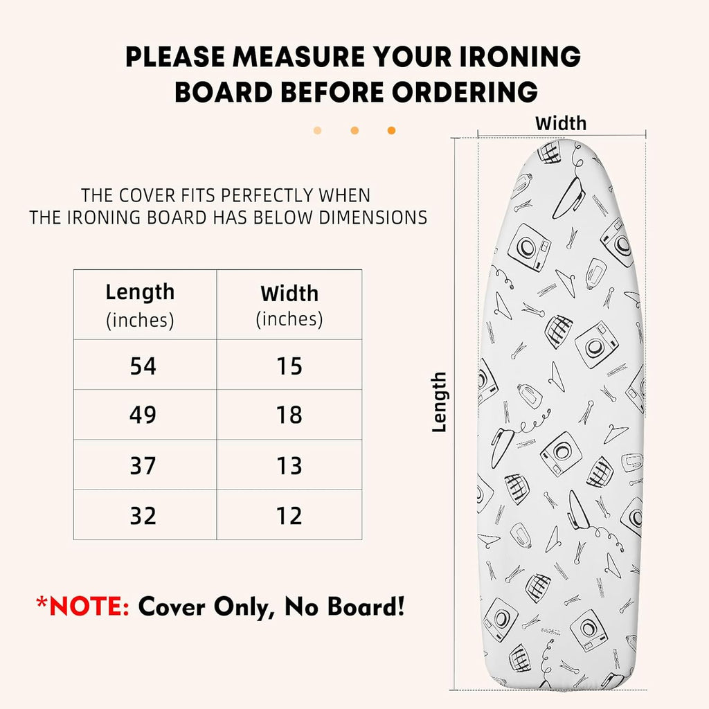 Seiritex Ironing Board Cover - Heat Reflective 15 x 54 Inch Pad with Thick Padding & Elasticized Edges | White