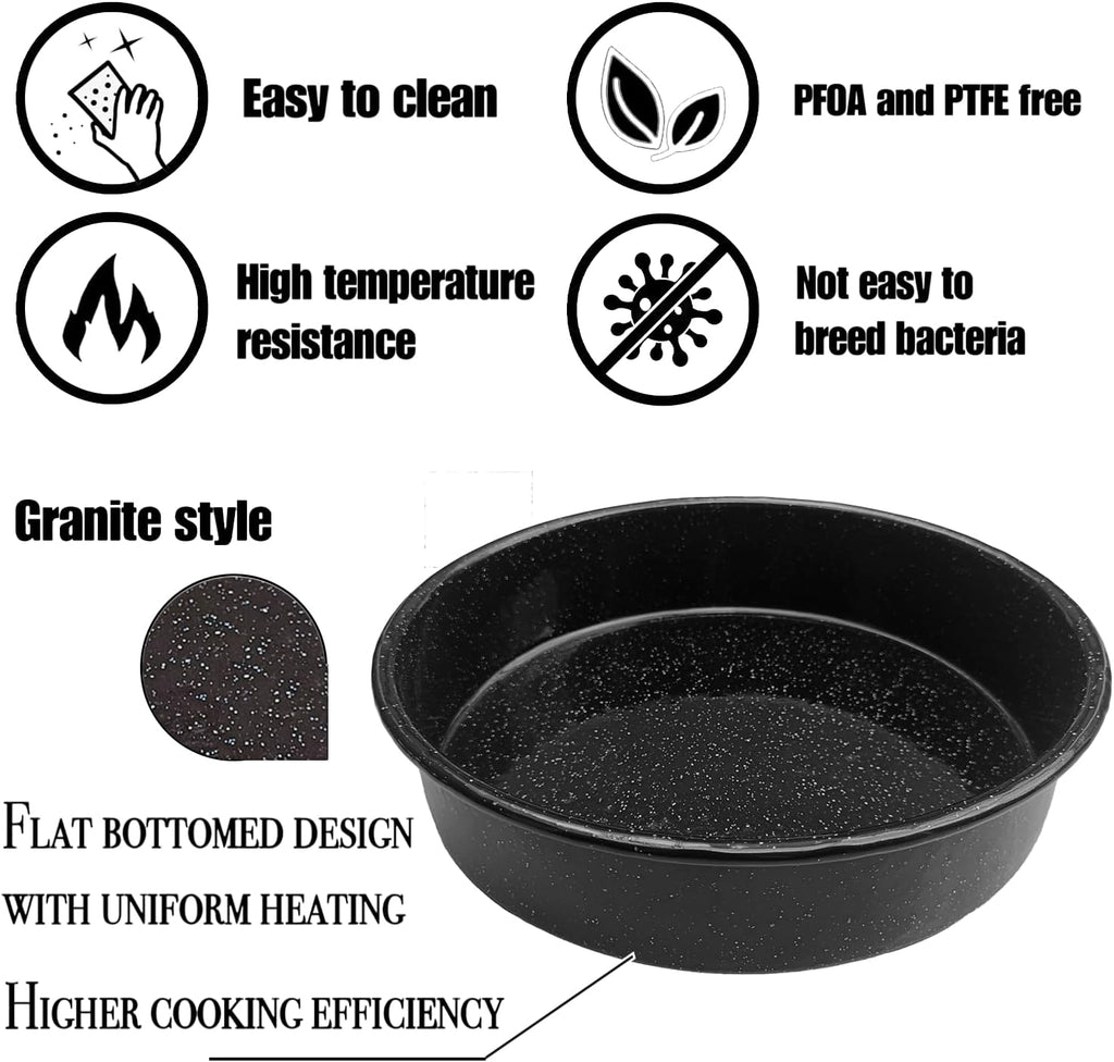 Skiennix Enamel Roasting Pan Set - 3-Pack Round Deep Baking Trays | Non-Toxic, High-Performance | 10"/12"/14" Sizes