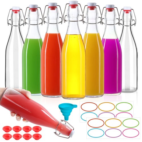 EkkoVla 8 Pack 16 oz Swing Top Glass Bottles, Flip Top Brewing Bottles with Airtight Rubber Seal Flip Caps for Kombucha, Beverages, Oil, Beer, Kefir, Vinegar, Wine
