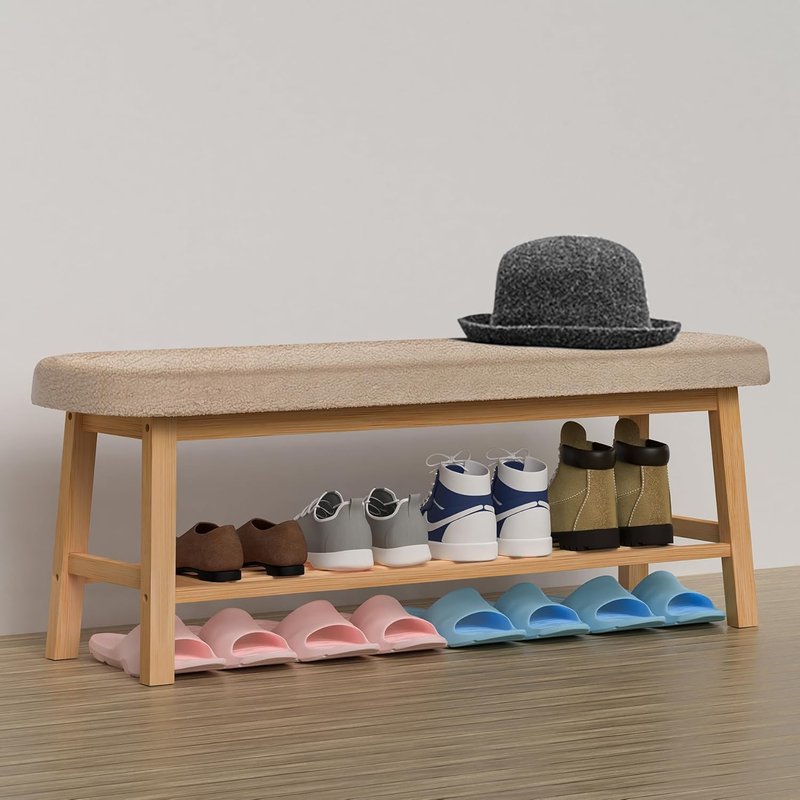 WRONWA Entryway Bench, 45 Inches Long Shoe Bench, Storage Bench with Shelf for Hallway, Living Room, Mudroom, Bedroom