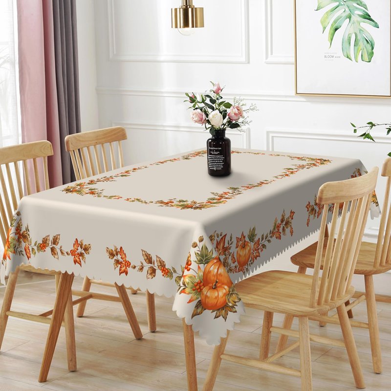 TTQYFNM 52x70inches Thanksgiving Traditions Autumn Harvest Bordered Rectangle Tablecloth Autumn Fall Leaves Pumpkin Patch Border Print Easy Care Fabric Table Cloth Cover for Dining Room Home Decor