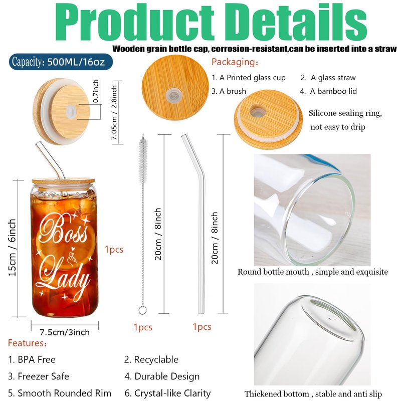 MAFENT Boss Lady Gifts - 16 Oz Can Glass for Mom Girlfriend Women Manager Coworker Employer Colleagues Teacher Assistant Christmas Gifts New Year Bosses Day Decorations