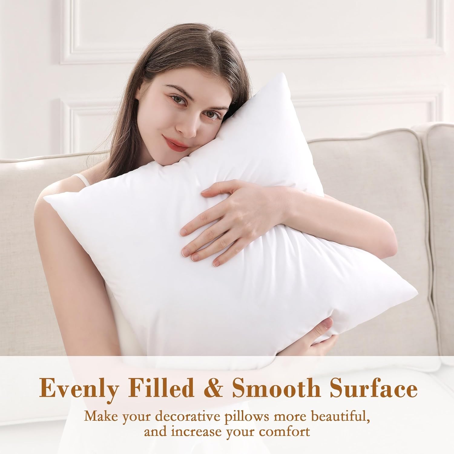 Puredown® Pillow Inserts - Fluffy Plush Square Sham Stuffers Set of 2 | Down Alternative for Couch & Home Decor
