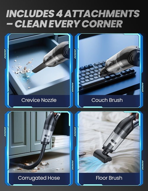 Yedop Handheld Vacuum Cordless, 26,000 Pa High Power Suction, Portable Rechargeable Car Vacuum Cleaner for Home, Pet Hair, Keyboard & Furniture, Black