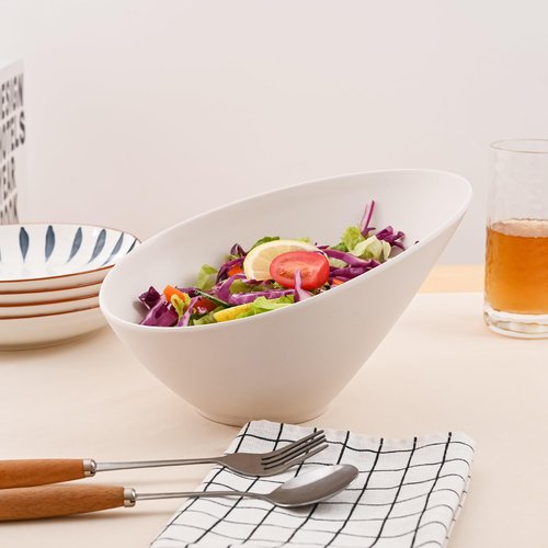 LOVYANXUE Bamboo Fiber Salad Bowls, 2 Packs Serving White, Compostable 33 Ounce Elegant White Angled Bowls for Salad, Pasta, Soup, Prep, Ideal for Home and Restaurant