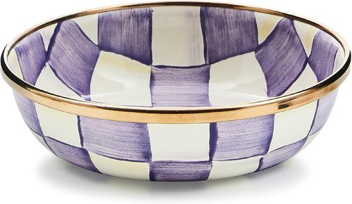 MACKENZIE-CHILDS Enamel Relish Dish - Small Serving Bowl for Entertaining | Purple-White Violet Check