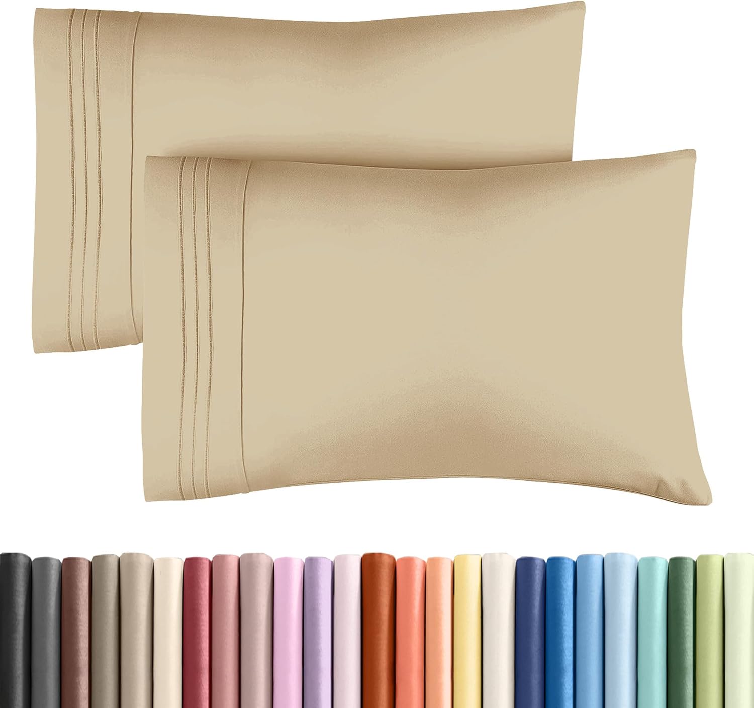 Skiennix Queen Pillow Cases Set of 2 - Ultra Soft Hotel Quality - Wrinkle Free & Stain Resistant - Beige