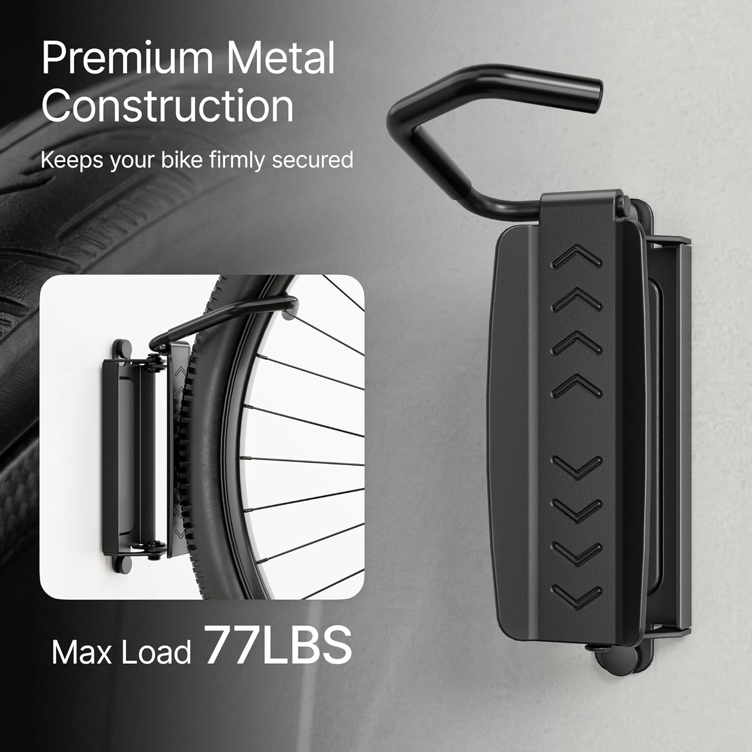 PEGZONE Heavy Duty Bike Hooks - Adjustable Wall Mount Hanger for Garage | Holds 77 Lbs, 2 Pack