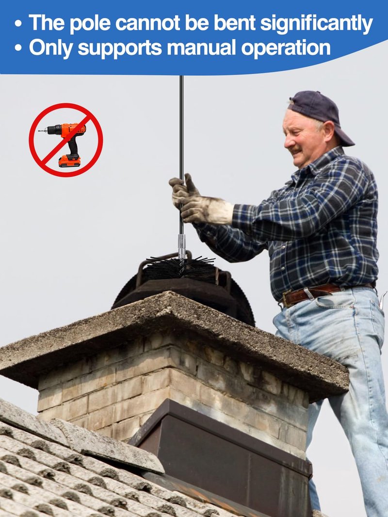 18FT Total Fiberglass Chimney Cleaning Kit - 3FT × 6Pcs Fiberglass Chimney Rod and 6 Inch Brush, with Standard 1/4" NPT End Fitting, Chimney Cleaning Sweep Kit for Hearth Fireplace