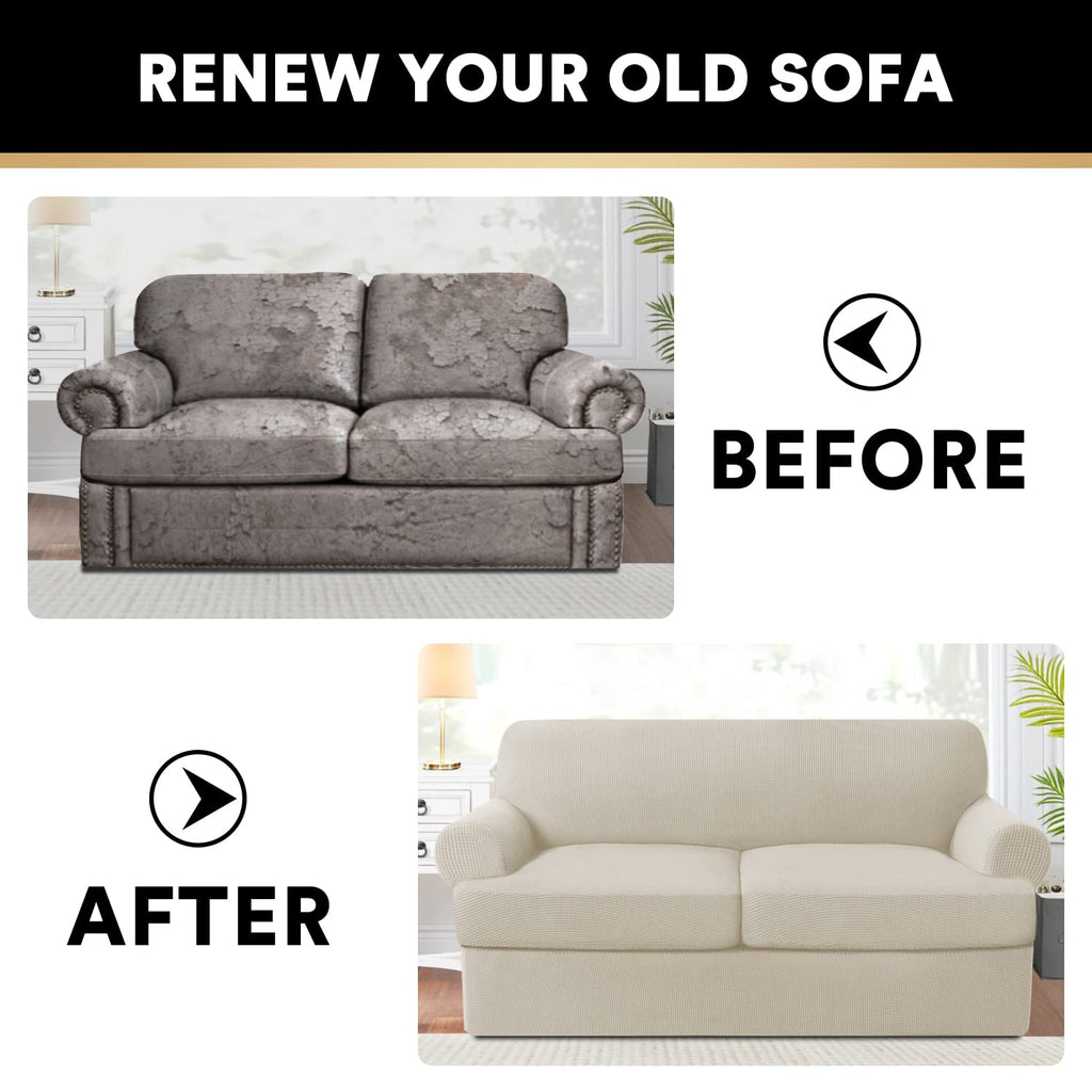 PrinceDeco T Cushion Loveseat Slipcover 3 Pieces Sofa Covers for T Cushion Sofa Stretch Slip Covers for 2 Cushion Couch with 2 Individual T Shape Seat Covers Width Up to 76", Island Fossi