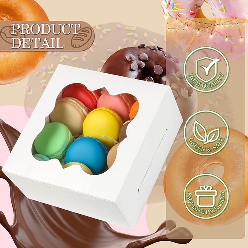 KPOSIYA 65PCS Bakery Boxes with Window 6x6x3 Inches 5 Style Cookie Boxes Small Pastry Boxes for Candy, Dessert, Pastry, Donuts, Birthday Party, Wedding(White)