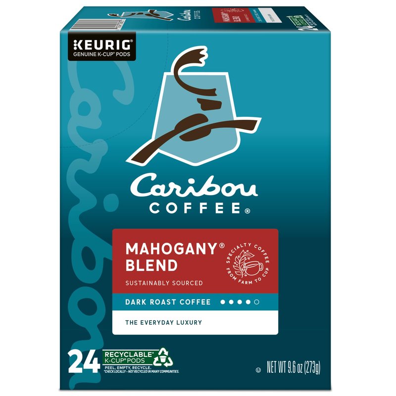Caribou Coffee Mahogany, Single-Serve Keurig K-Cup Pods, Dark Roast Coffee, 24 Count