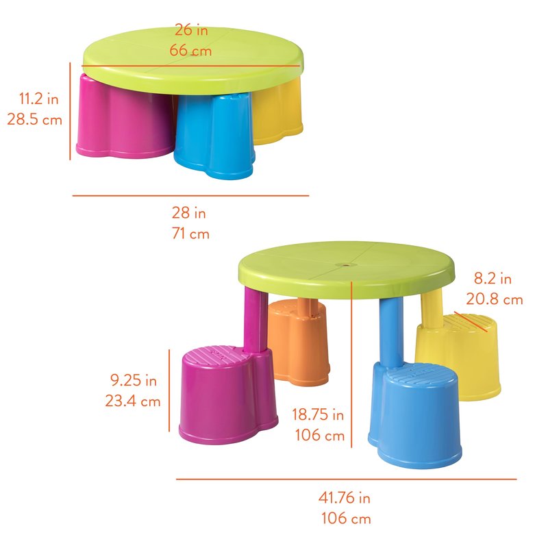 Back2School Express Swivel & Sit Kids Table and Stools Set, Plastic Table, Vibrant