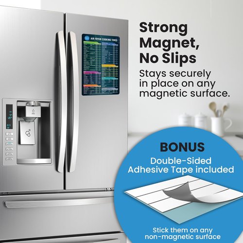 Air Fryer Magnetic Cheat Sheet Set | Easy-to-Use Cooking Guide - Strong Magnet Reference Chart (Black)