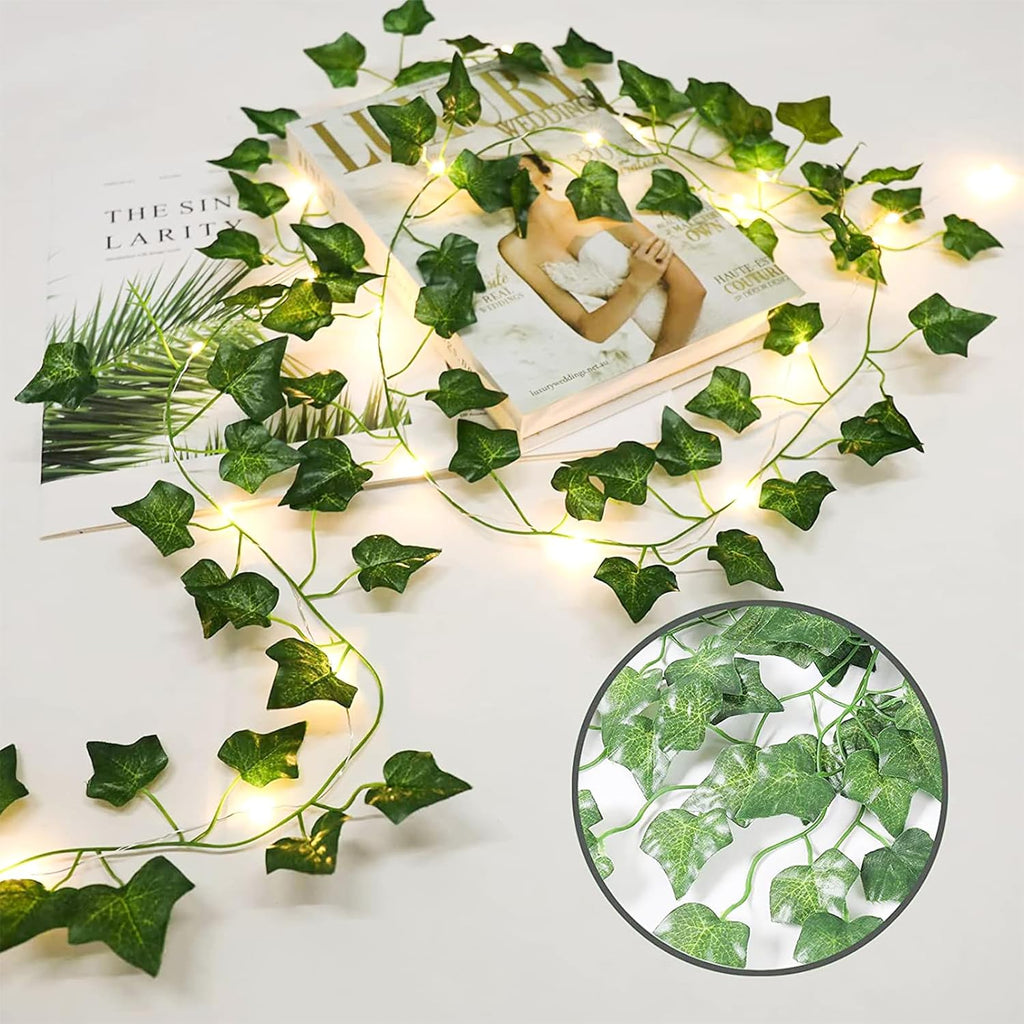 Skiennix Fairy Lights Vine - 2 Pack 40 LEDs Green Ivy String Lights | Battery Operated Decorative Garland for Bedroom & Dorm Wall Decor