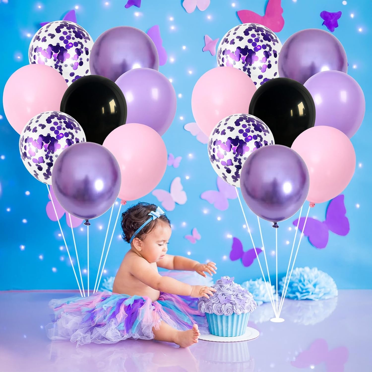 Purple Pink Balloons - 12 Inch Mermaid Halloween Set with Metallic Confetti | 35 Pcs for Parties