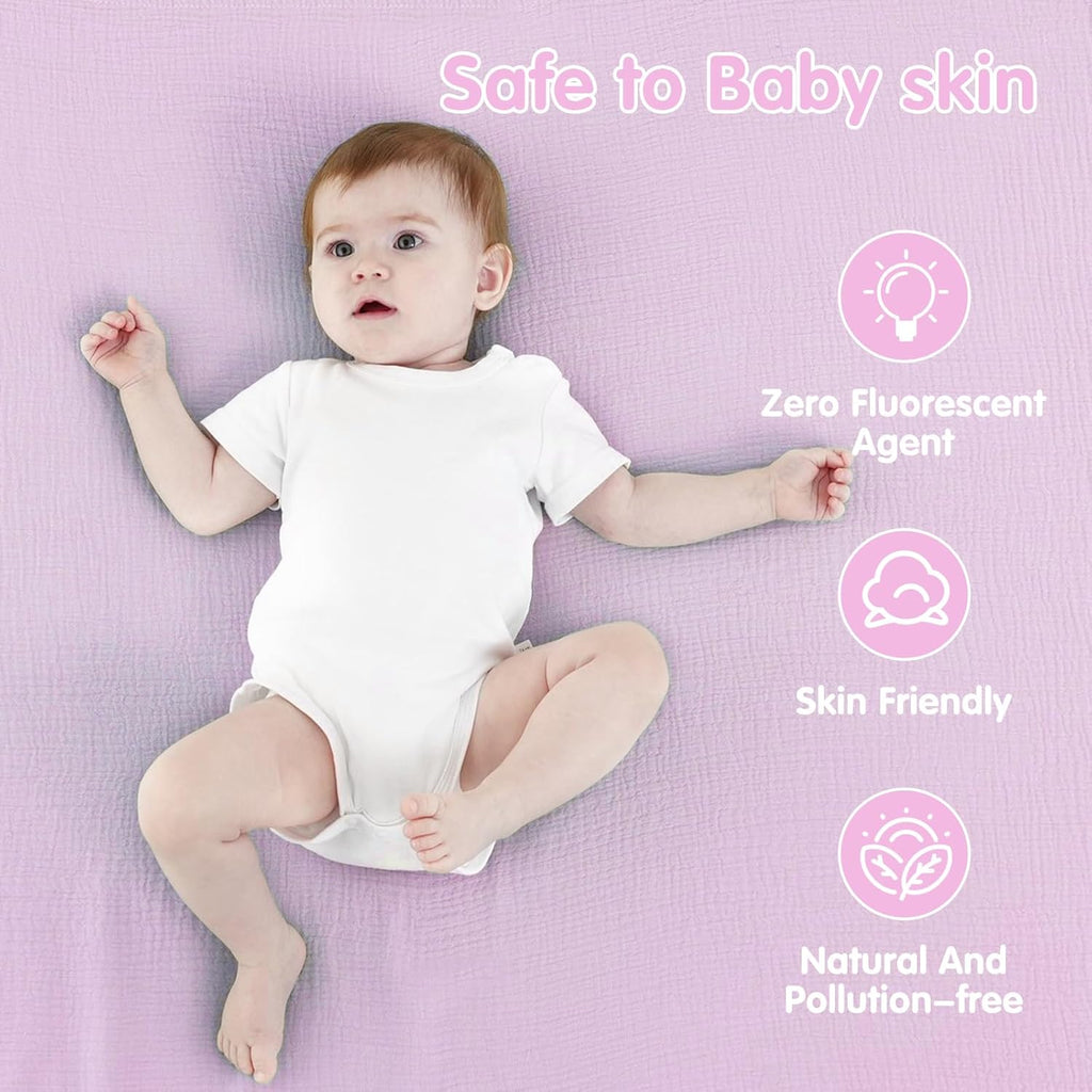 Skiennix Muslin Swaddle Blankets - Soft & Breathable 100% Cotton, 2 Pack, 40 x 40 Inches | Pink & Purple