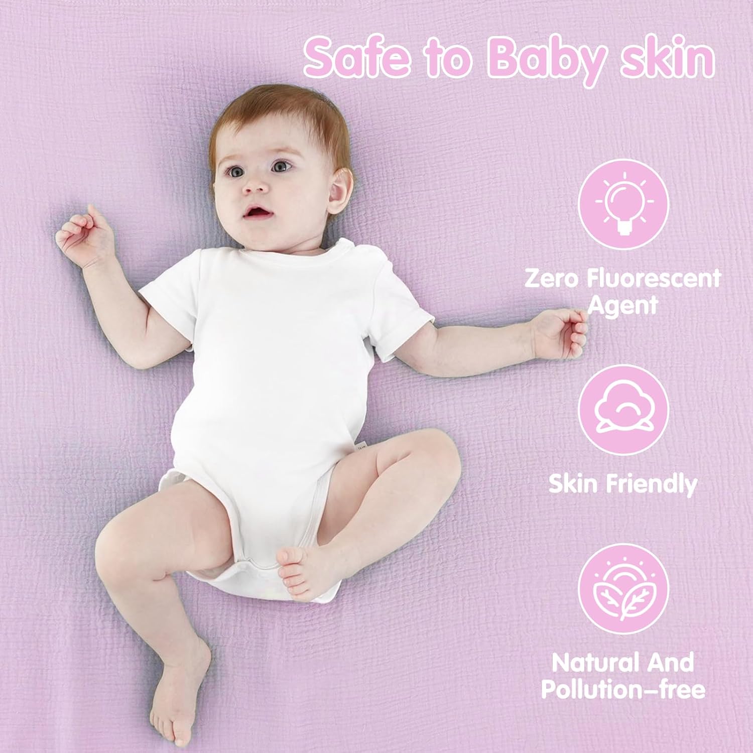Skiennix Muslin Swaddle Blankets - Soft & Breathable 100% Cotton, 2 Pack, 40 x 40 Inches | Pink & Purple