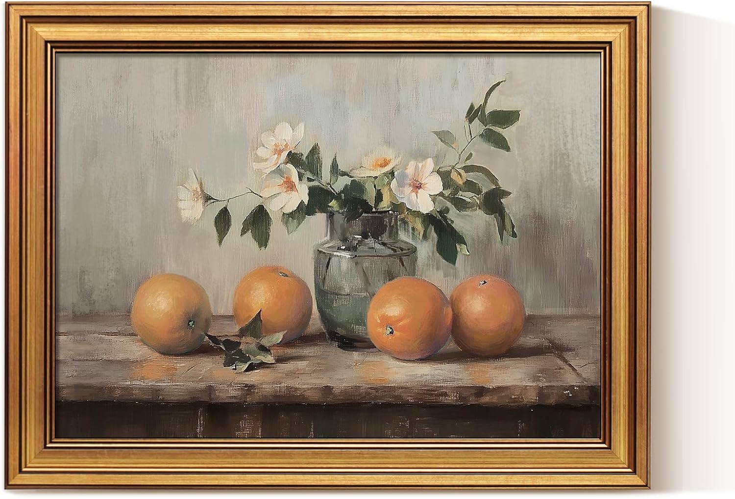 VIYYIEA Vintage Gold Framed Canvas Prints - Rustic Still Life Orange Art for Kitchen & Dining Room | 12x16 Inch