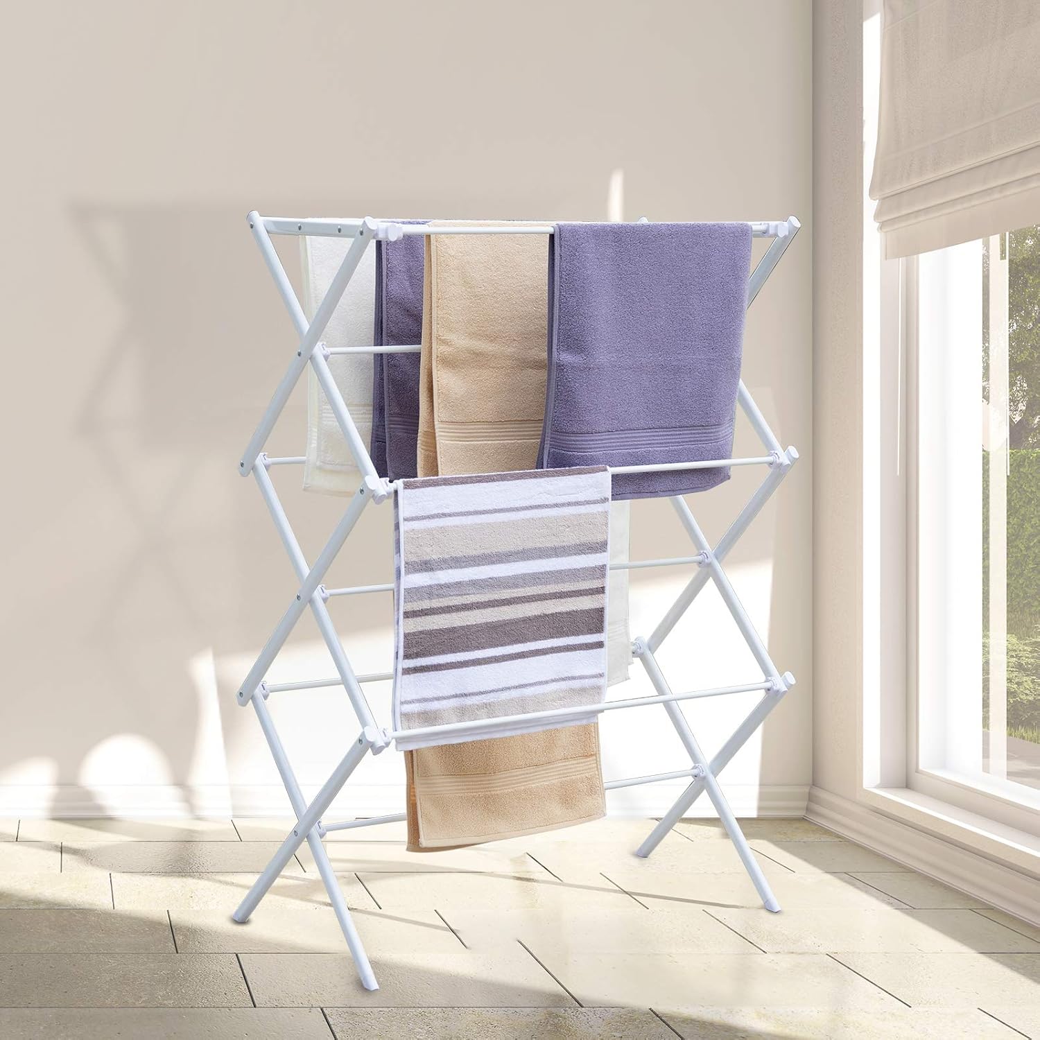 Regine Switzerland Foldable Clothes Drying Rack - Portable 3-Tier Laundry Organizer for Indoor/Outdoor Use, White
