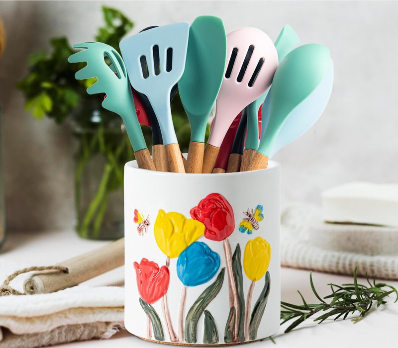 GABROC Tulip Ceramic Kitchen Utensil Holder White