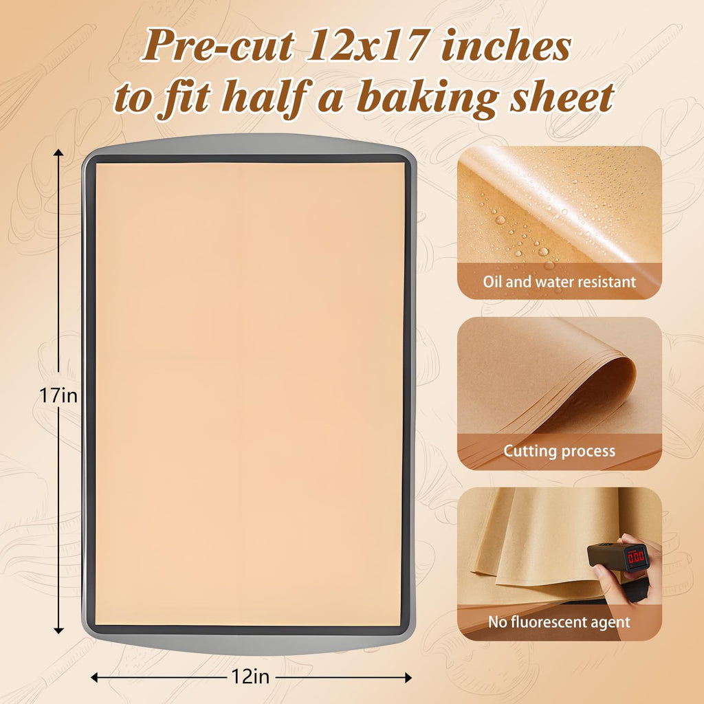 Regine Switzerland Parchment Paper Sheets - 300 Pcs Unbleached Non-Stick 12x17 Inches for Baking & Air Frying