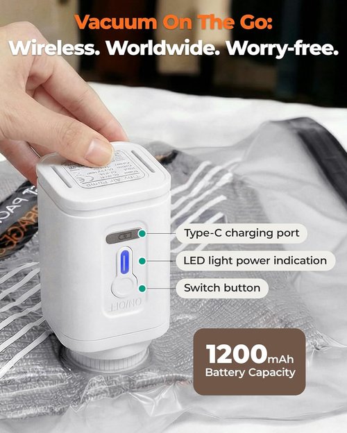 BAGSMART Rechargeable Wireless Pump Travel Storage Bags - 18 Portable Vacuum Compression Bags for Clothing