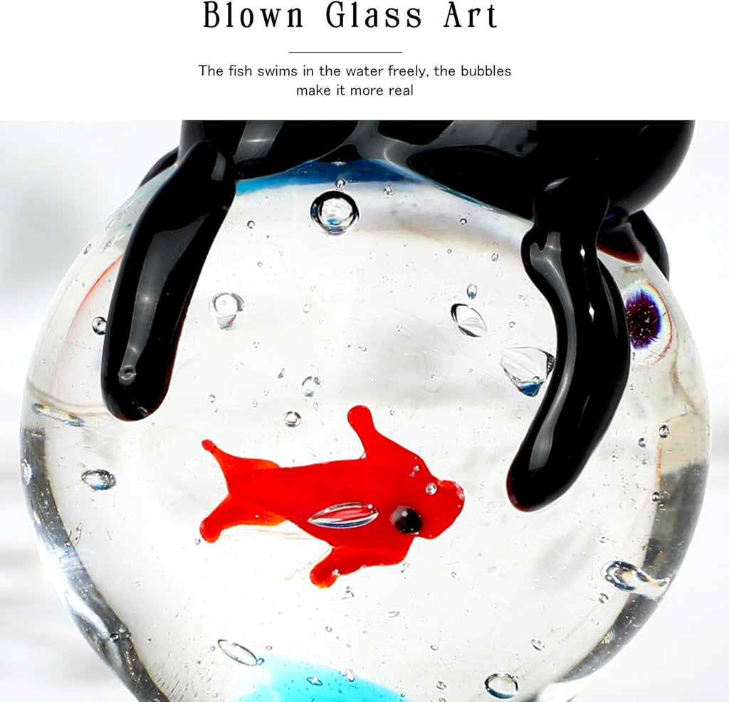 QFkris Black Cat Figurine - Mini Blown Glass Sculpture | 1.6" Collectible Art for Home Decor & Gifts