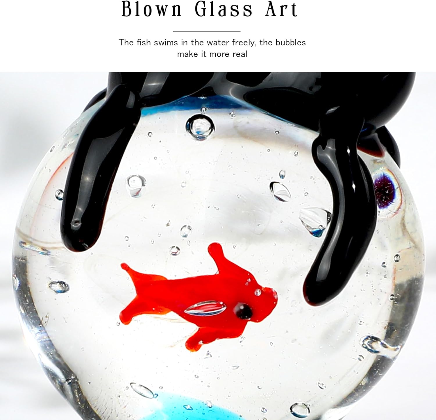 QFkris Black Cat Figurine - Mini Blown Glass Sculpture | 1.6" Collectible Art for Home Decor & Gifts