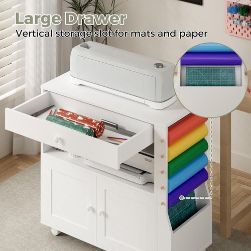 Kikihouse Craft Organizer Cart - Storage Solution for Cricut Machines with 30 Vinyl Roll Holder | Versatile Workstation
