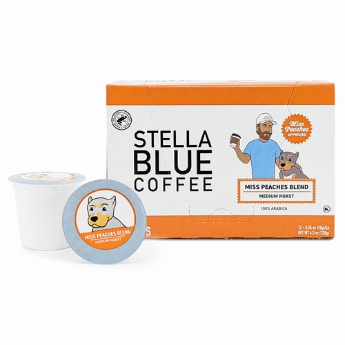 Stella Blue Coffee Pods, Miss Peaches Blend, Medium Roast Citrus Caramel, Fruity Notes 100% Arabica Beans, Ethically Sourced from Central and South America, 12 Recyclable K Cup Compatible Pods