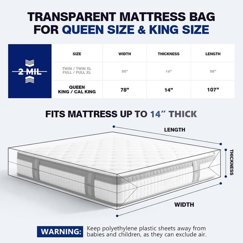 2 Pack Mattress Bags - Waterproof & Tear-Resistant Heavy Duty Covers for King/Queen Size | 107" x 78" x 14''