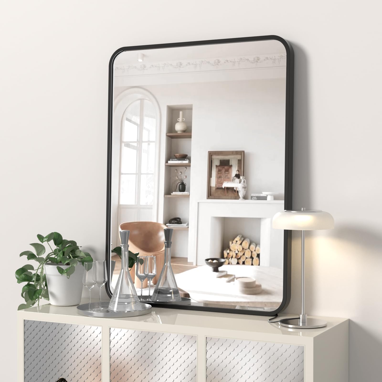 NexaVist 24"x30" Black Bathroom Mirror for Over Sink, Dresser, Rectangle Wall Mirror, Wall-Mounted Metal Framed Rectangular Mirror for Bathroom Vanity Restroom Entryway Hallway Bedroom Living Room