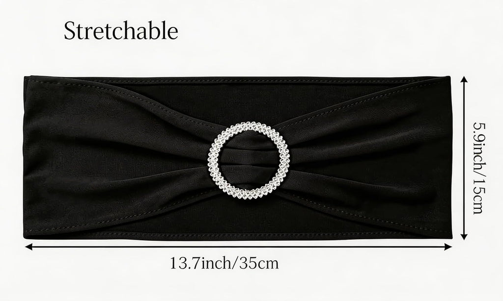 Skiennix 50-Pack Black Spandex Chair Sashes - Elegant Buckle Design for Weddings & Events