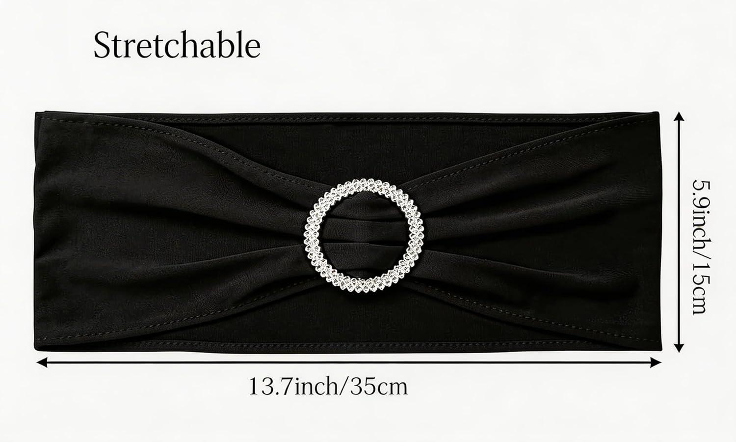 Skiennix 50-Pack Black Spandex Chair Sashes - Elegant Buckle Design for Weddings & Events