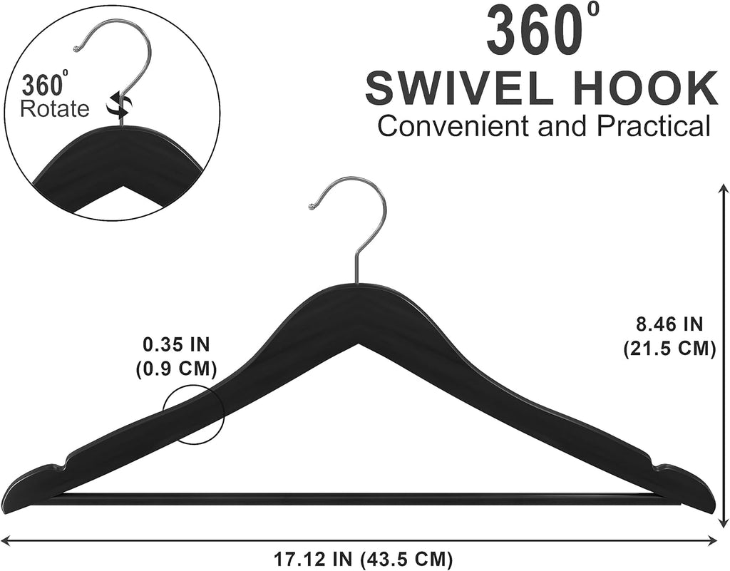 Utopia Home Premium Wooden Hangers - Durable Slim Coat Hangers with 360° Rotatable Hook | 20 Pack in Black