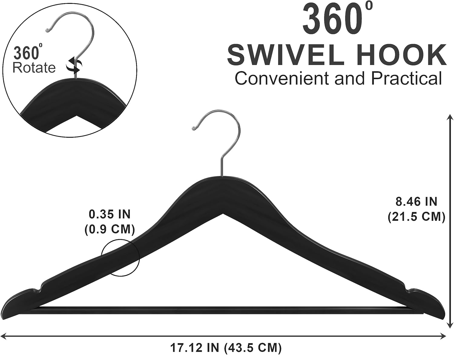 Utopia Home Premium Wooden Hangers - Durable Slim Coat Hangers with 360° Rotatable Hook | 20 Pack in Black