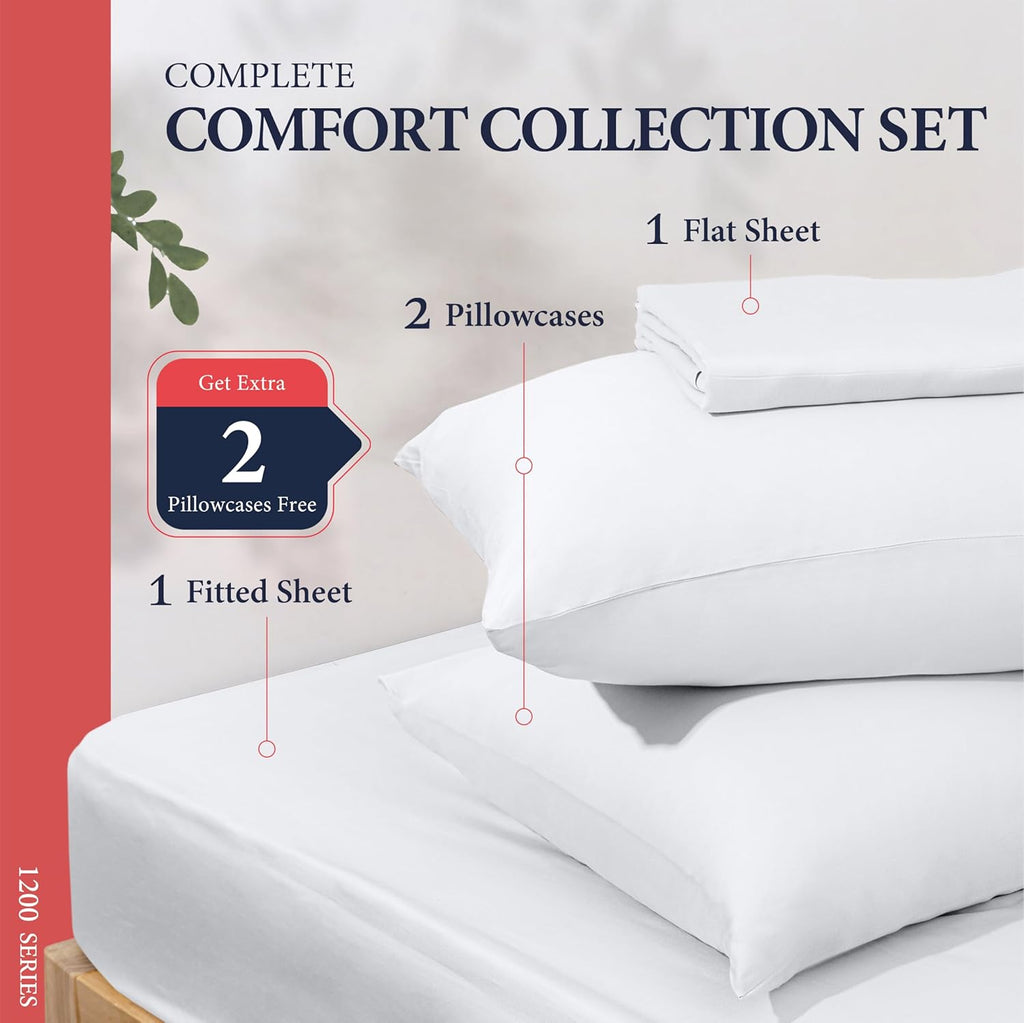Signature Collection 100% Egyptian Cotton King Size Sheets Set - Luxury 1200 Series, Soft Cooling, 4 PC, White