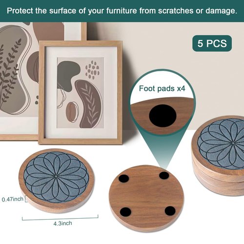 5 Pack Wood Coasters for Drinks, Minacun Absorbent Coaster Set, Drinks Coasters for Coffee Tabletop Protection, Non-Slip, Non-Stick, Suitable for Kinds of Cups Wooden Table Drink, 4.3 Inch Gray