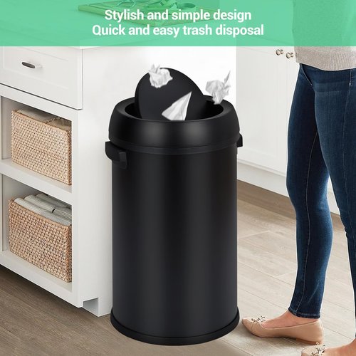 Garvee 17 gal/65 L Trash Can, Fingerprint-Proof Stainless Steel Swing Top Garbage Can, Heavy Duty Commercial Round Trash Bin with Swing Lid for Restaurant, Home, Office, Black