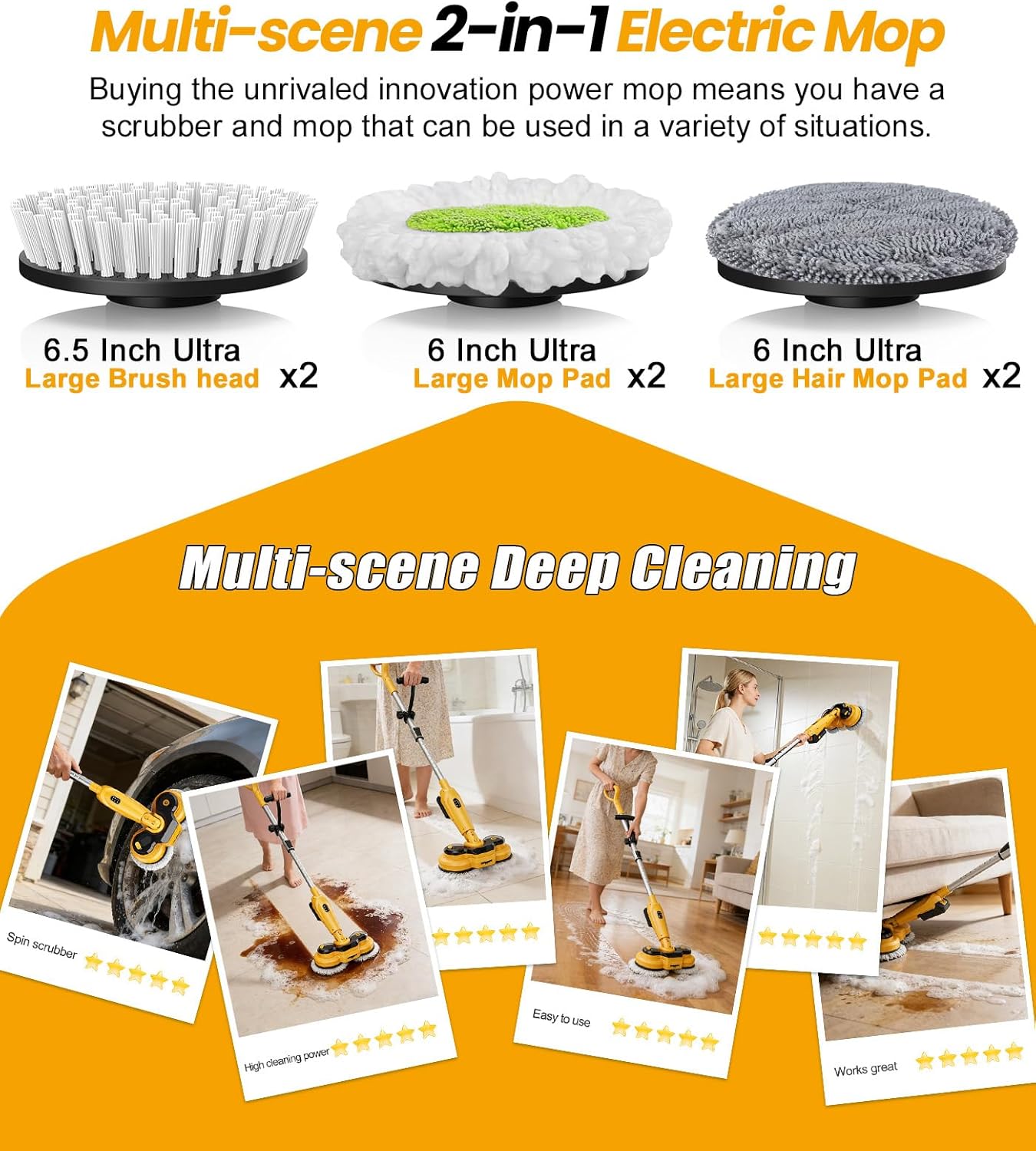 Qimedo Cordless Electric Mop M3 Pro - 6000mAh Battery, 800RPM Power Scrubber with Smart Display & LED Light