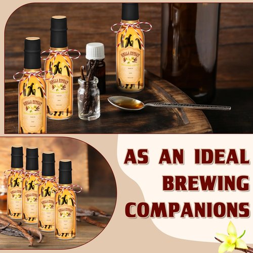 Tioncy 12 Pcs 5 Oz Vanilla Extract Bottles for Homemade Vanilla Jar Woozy Glass Bottle with Cap, Shrink Capsules, Sticker Syrup Gift Food Storage Canister for Hot Sauce Spice Dressing Homemade(Black)