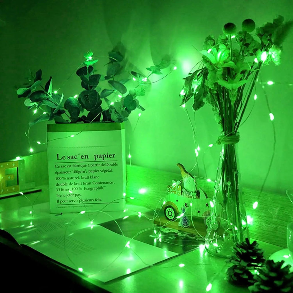 Skiennix 100 Pack Green Fairy Lights - 7Ft 20 LED Twinkle String Lights | Battery Operated & Waterproof for Festive Decor