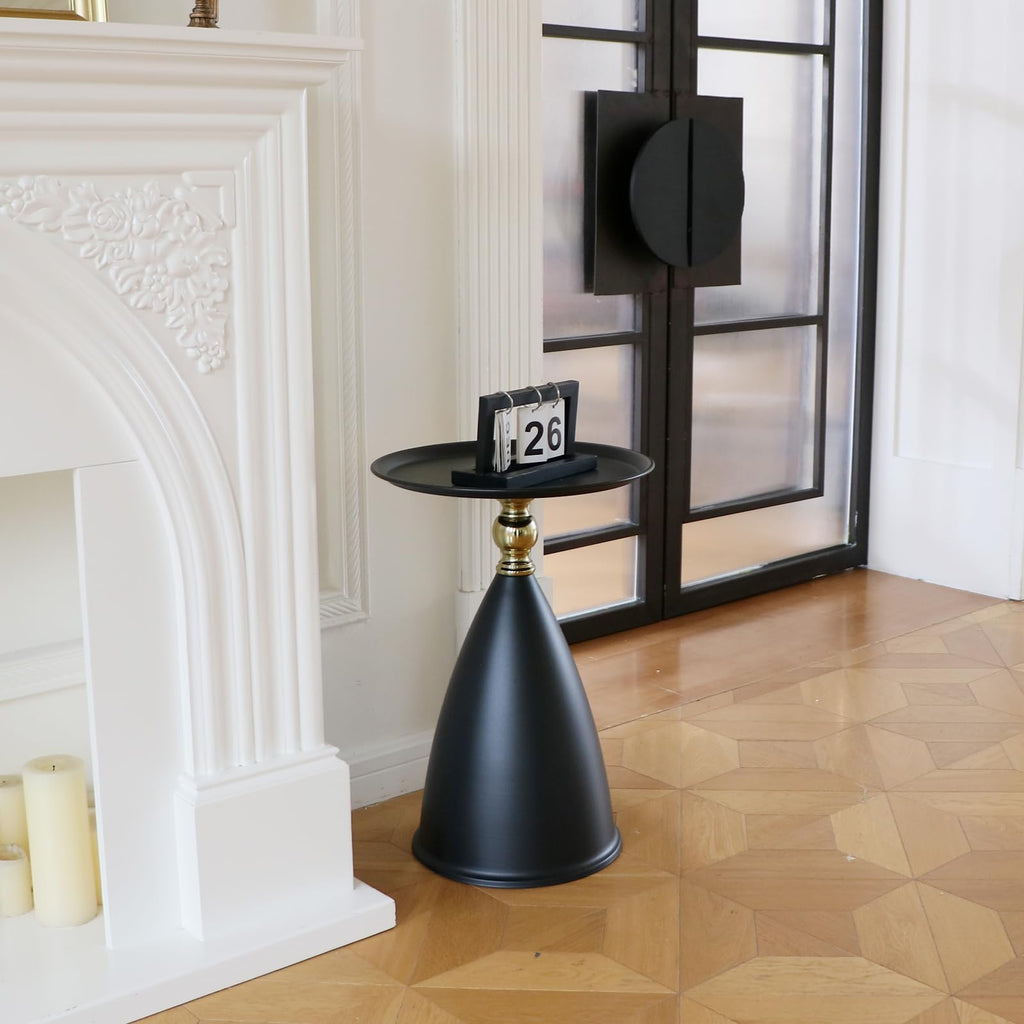 seonyou Round Side Table Modern Small End Table, Black Pedestal Circle Accent Tables Metal, Drink Martini Tables for Small Spaces and Living Room Couch Office